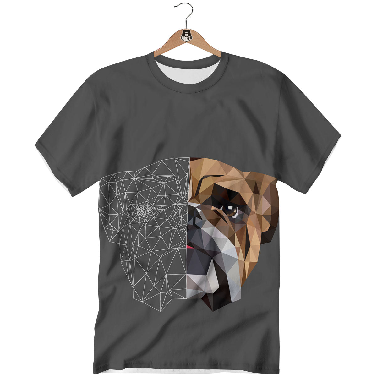 Bulldog Geometric English Print T-Shirt-grizzshop