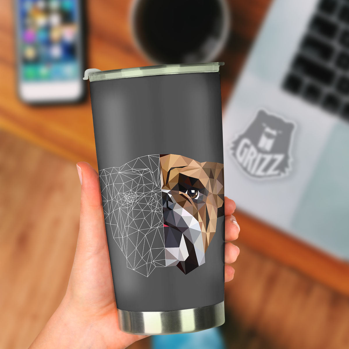 Bulldog Geometric English Print Tumbler-grizzshop