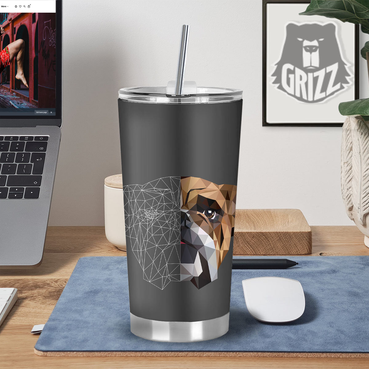 Bulldog Geometric English Print Tumbler-grizzshop