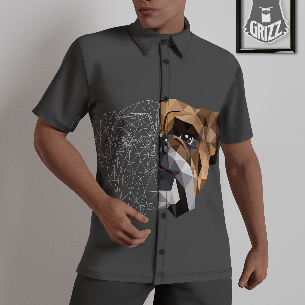 Bulldog Geometric English Print Untucked Shirts-grizzshop