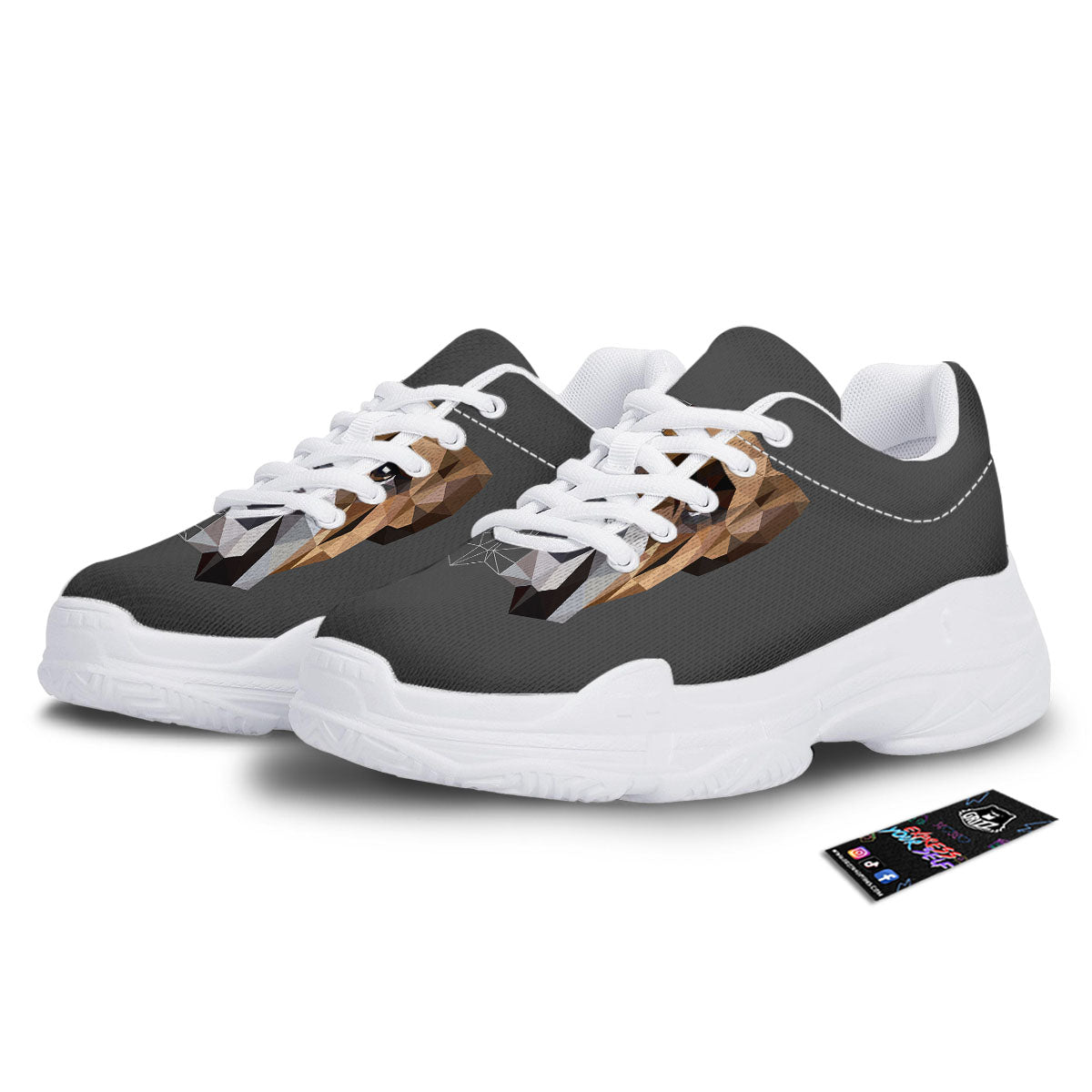 Bulldog Geometric English Print White Chunky Shoes-grizzshop