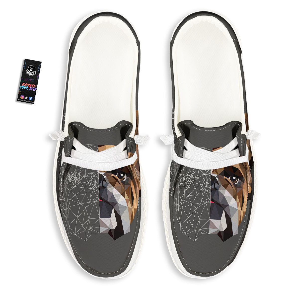 Bulldog Geometric English Print White Loafers-grizzshop