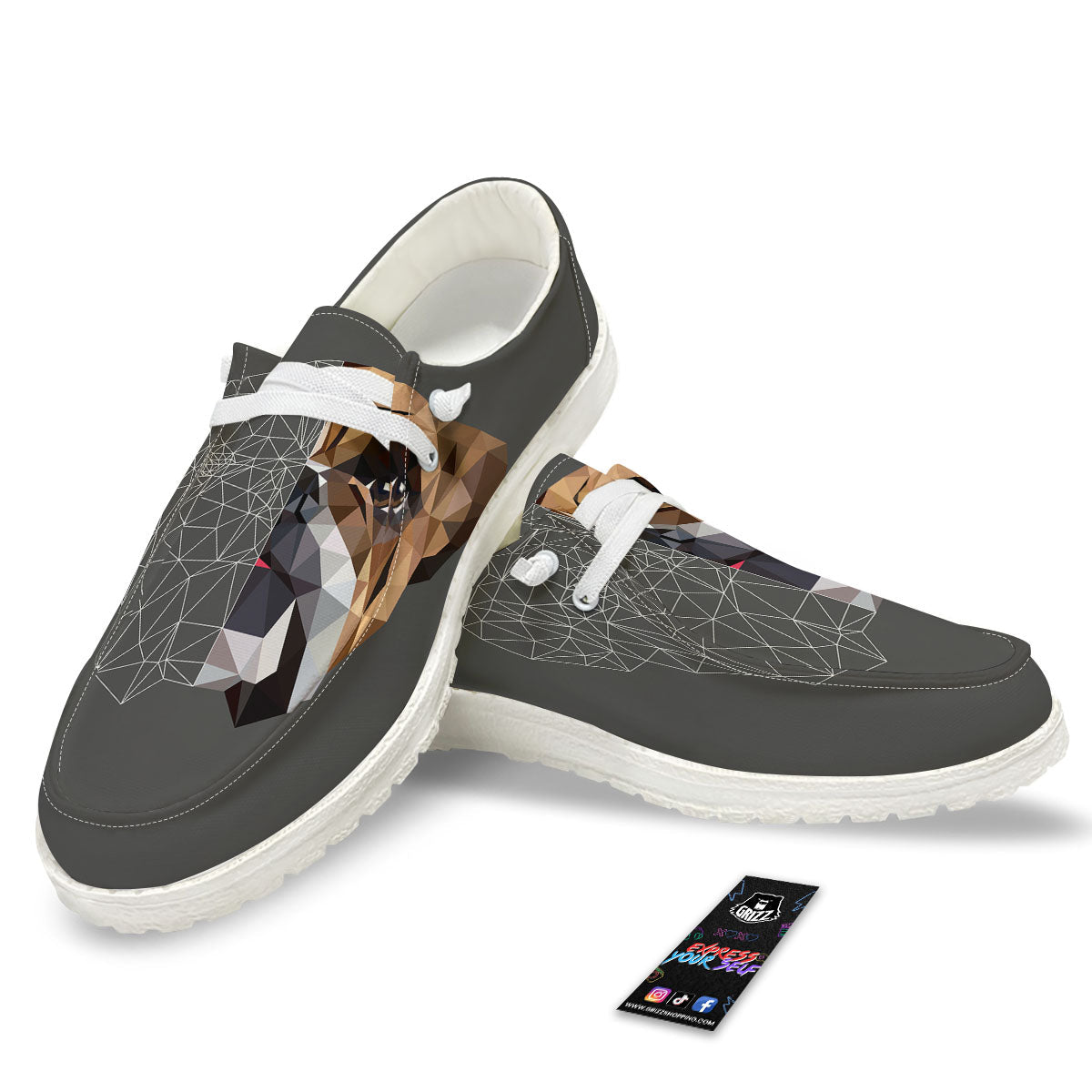 Bulldog Geometric English Print White Loafers-grizzshop