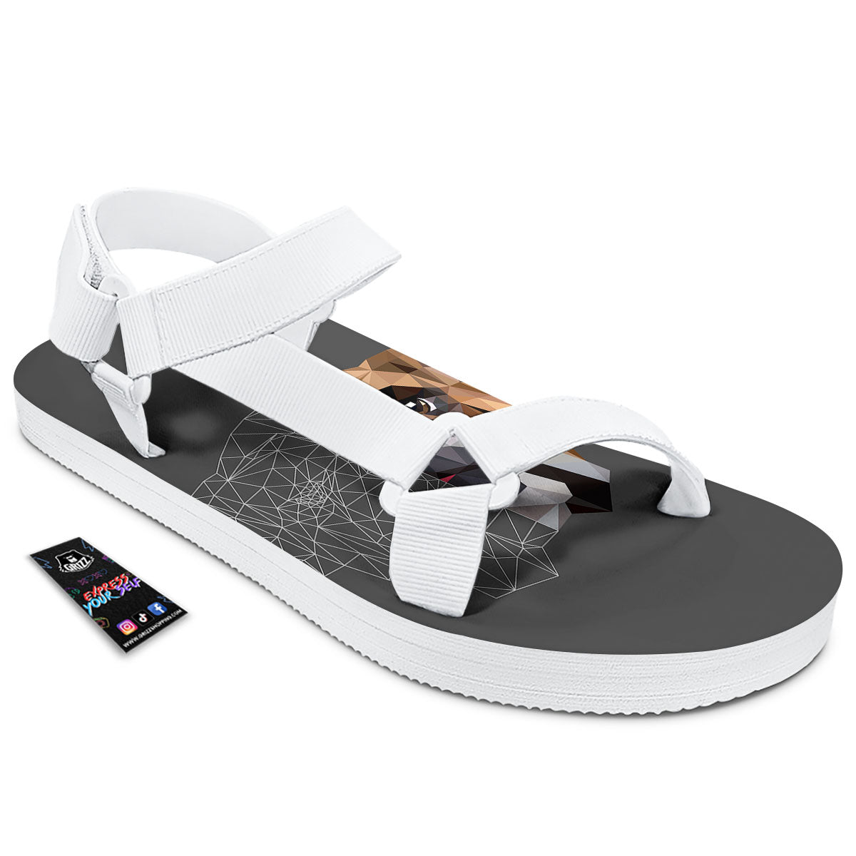 Bulldog Geometric English Print White Open Toe Sandals-grizzshop