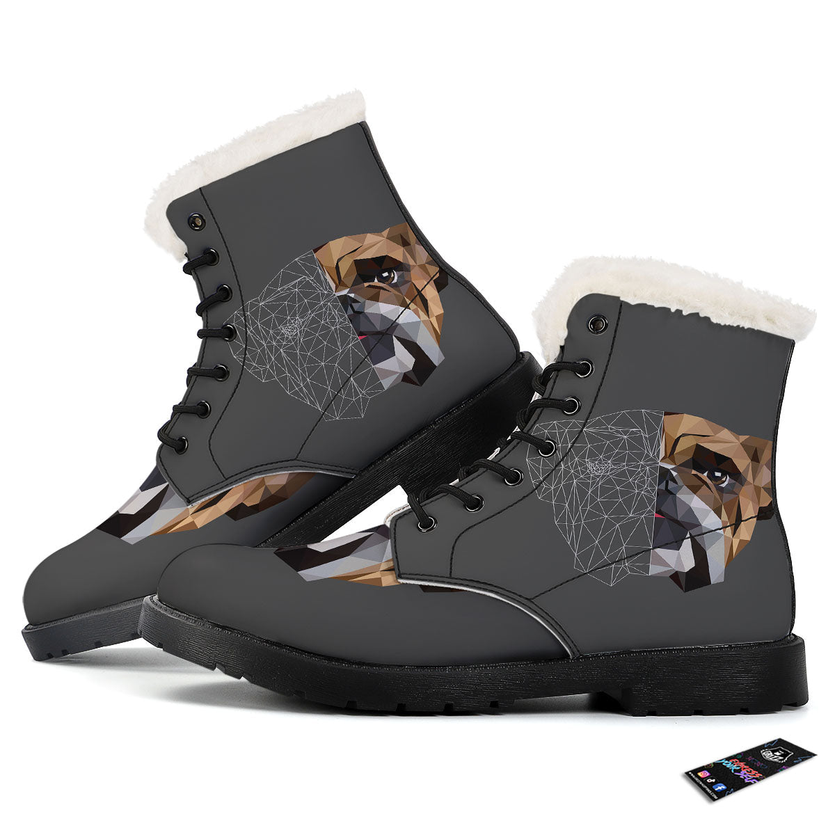 Bulldog Geometric English Print Winter Boots-grizzshop