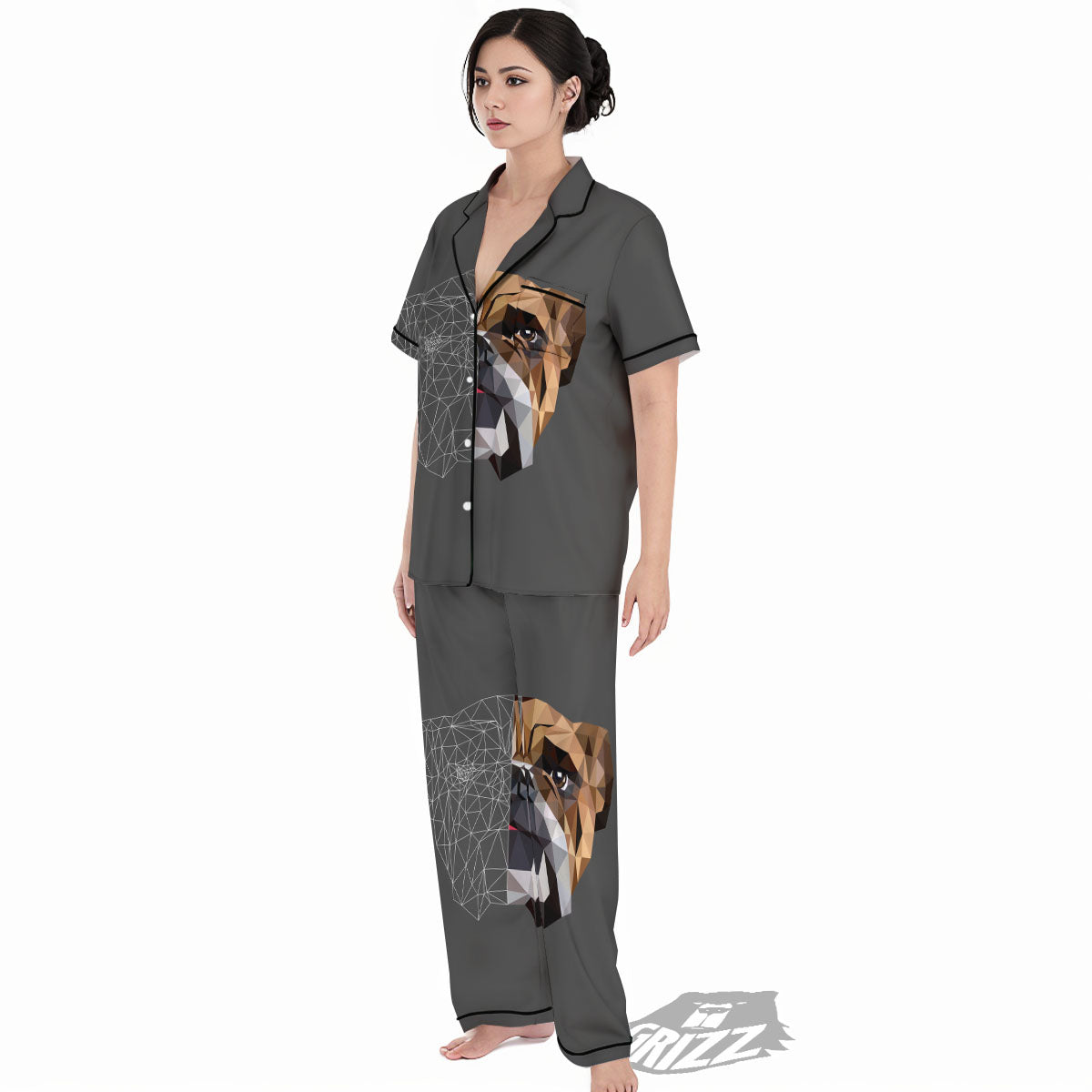 Bulldog Geometric English Print Women's Pajamas Set-grizzshop