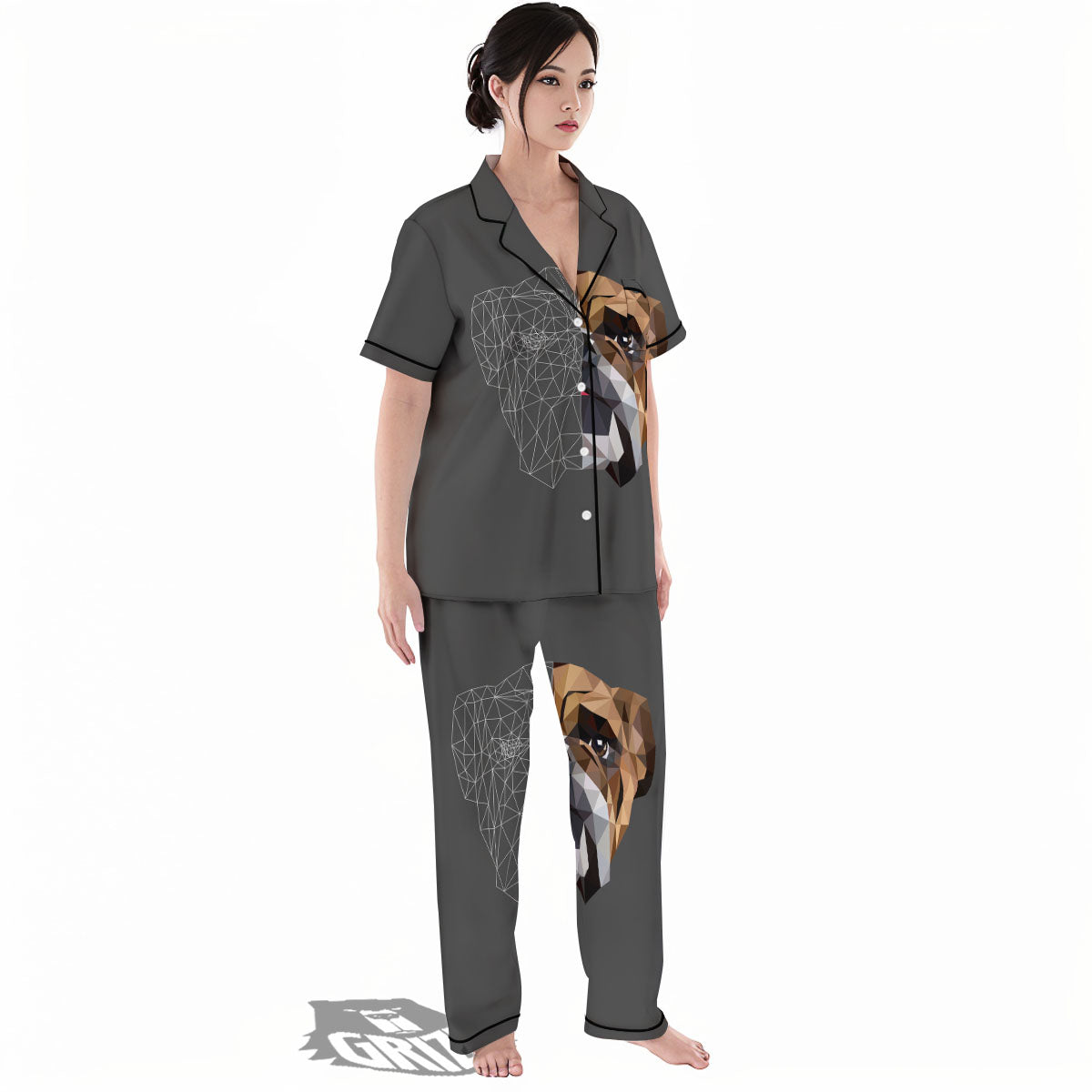Bulldog Geometric English Print Women's Pajamas Set-grizzshop