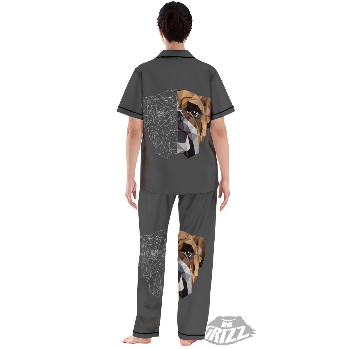 Bulldog Geometric English Print Women's Pajamas Set-grizzshop