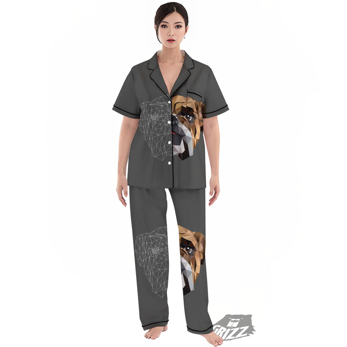 Bulldog Geometric English Print Women's Pajamas Set-grizzshop