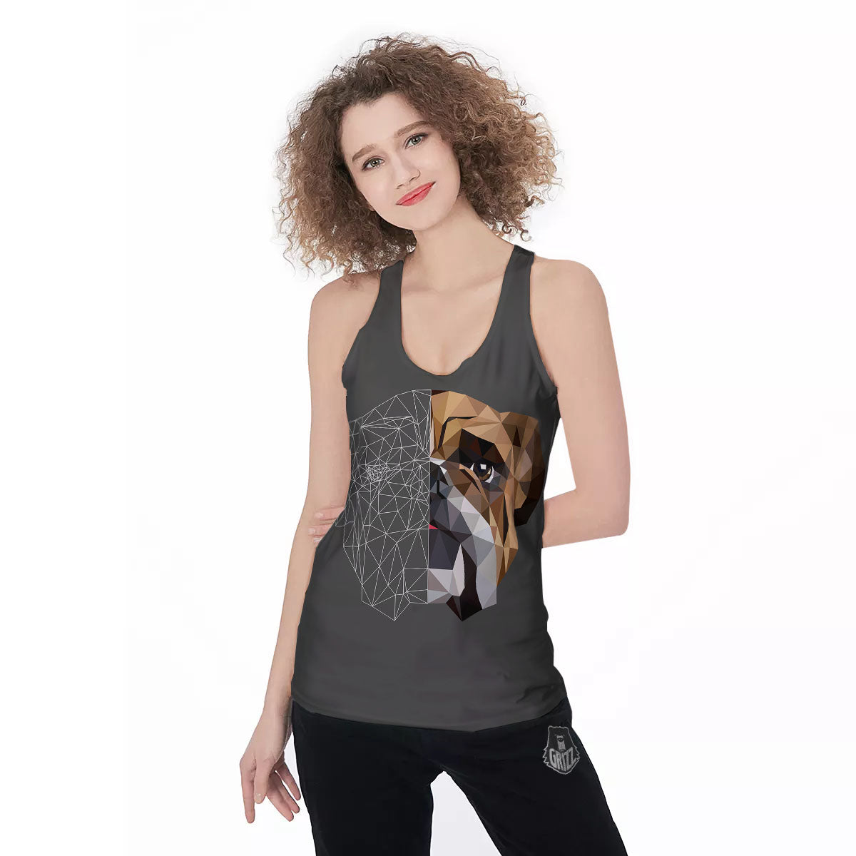 Bulldog Geometric English Print Women's Racerback Tank Top-grizzshop