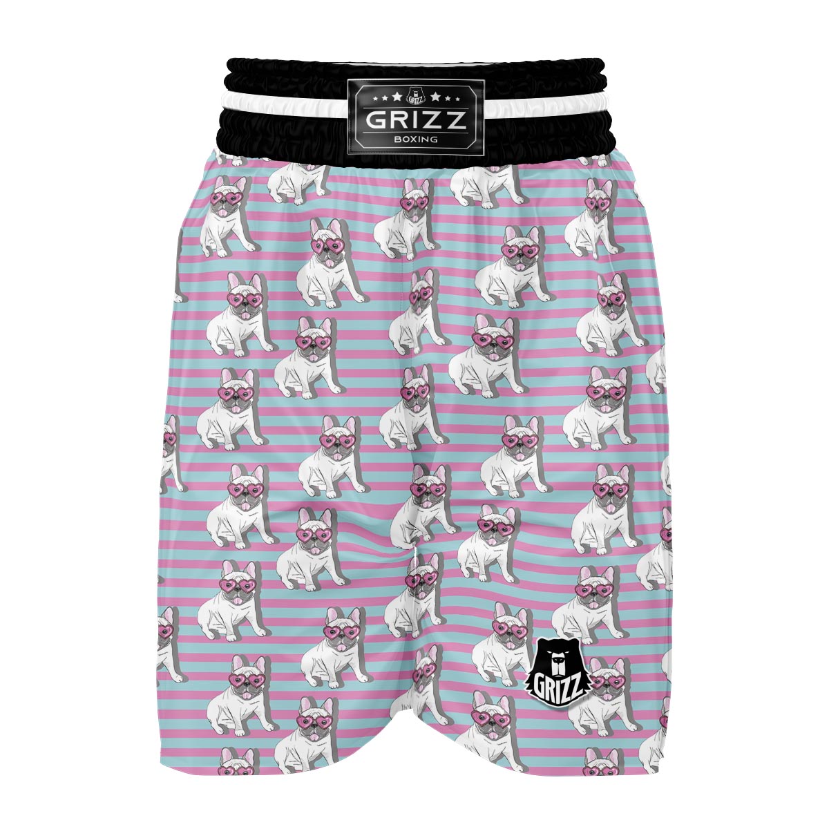 Bulldog Heart Sunglasses Pattern Print Boxing Shorts-grizzshop