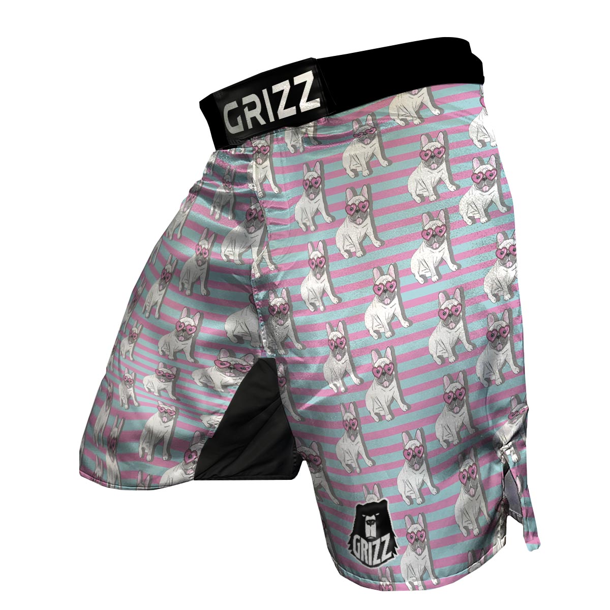 Bulldog Heart Sunglasses Pattern Print MMA Shorts-grizzshop