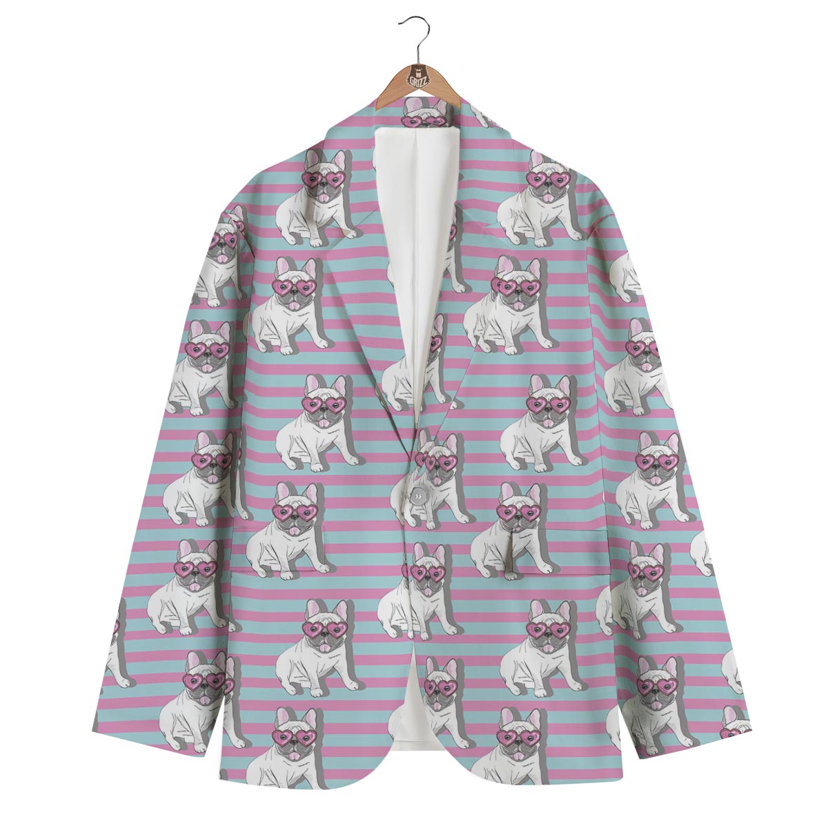 Bulldog Heart Sunglasses Pattern Print Men's Blazer-grizzshop