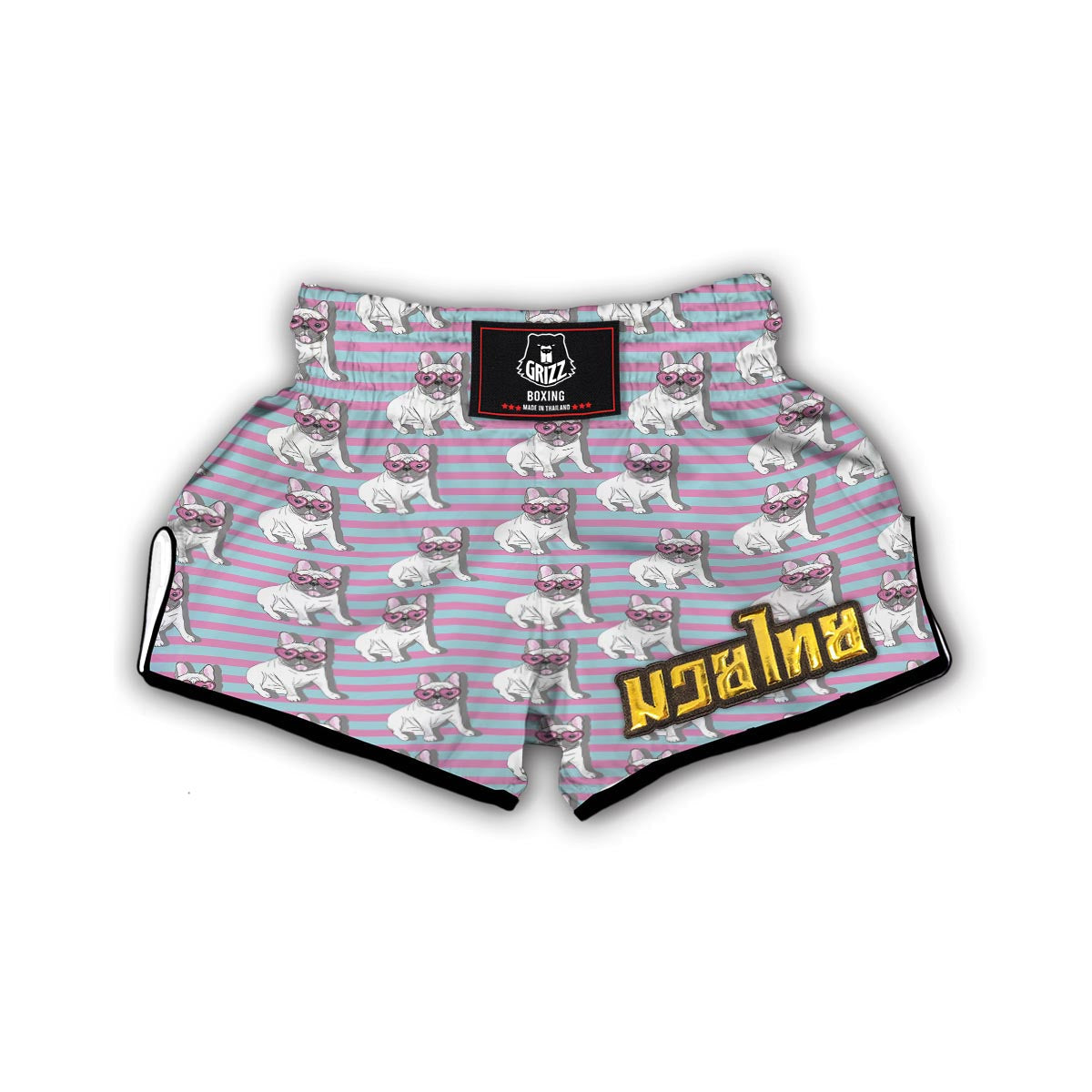 Bulldog Heart Sunglasses Pattern Print Muay Thai Boxing Shorts-grizzshop