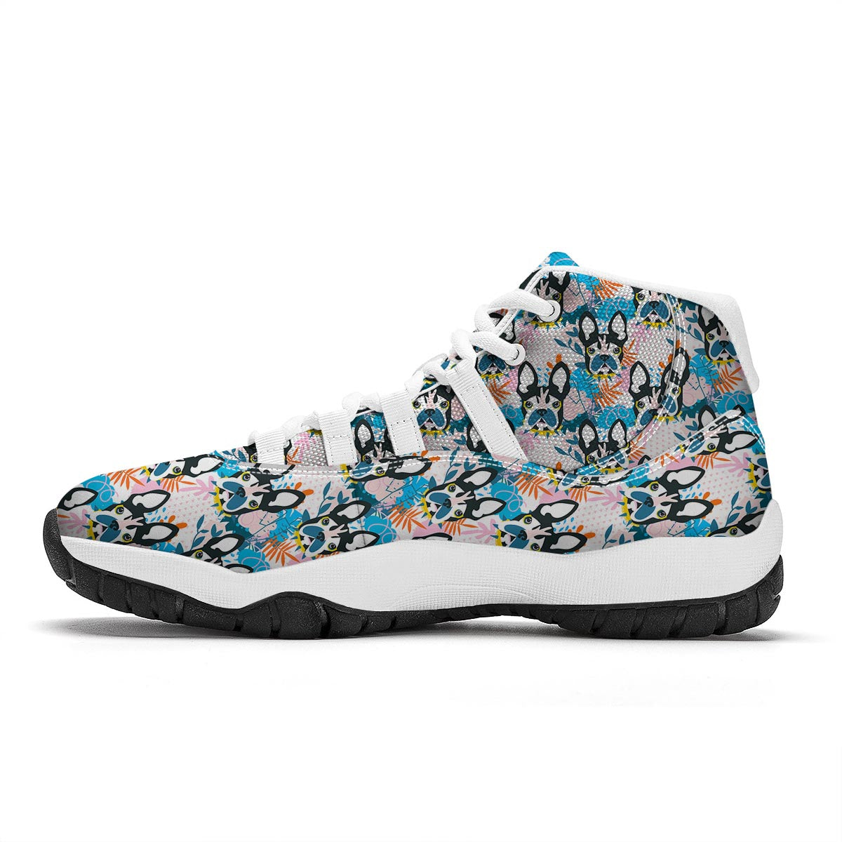 Bulldog Paint Pattern Print White Bball Shoes-grizzshop