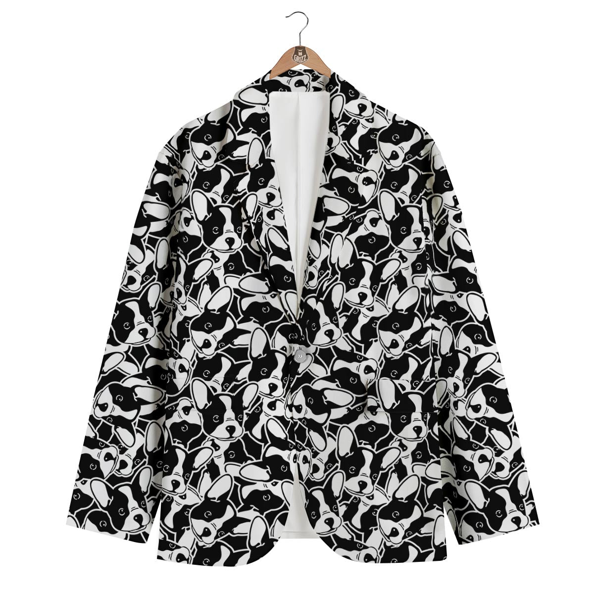 Bulldog Pattern Print Men's Blazer-grizzshop