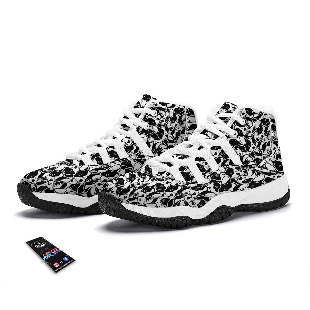 Bulldog Pattern Print White Bball Shoes-grizzshop