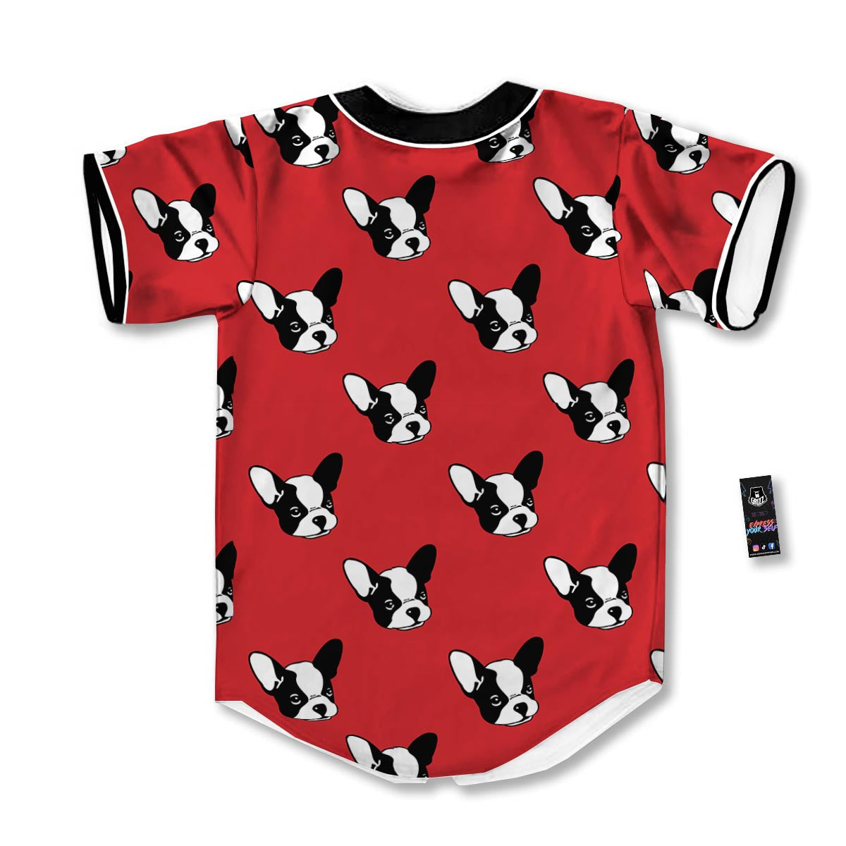 Bulldog Red French Print Pattern Baseball Jersey-grizzshop