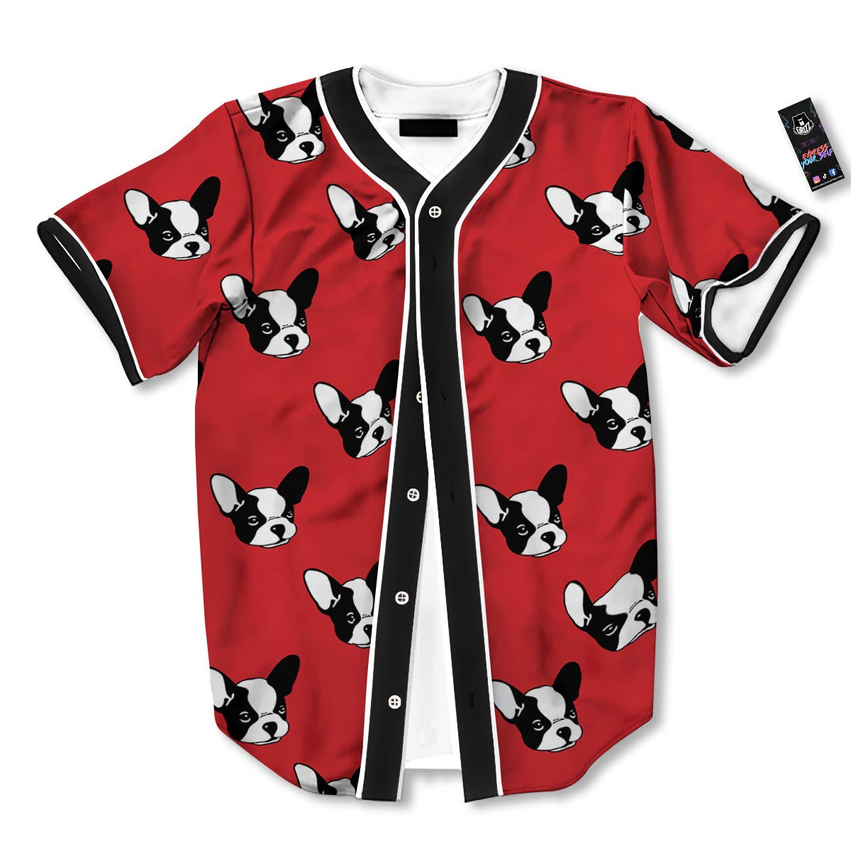 Bulldog Red French Print Pattern Baseball Jersey-grizzshop