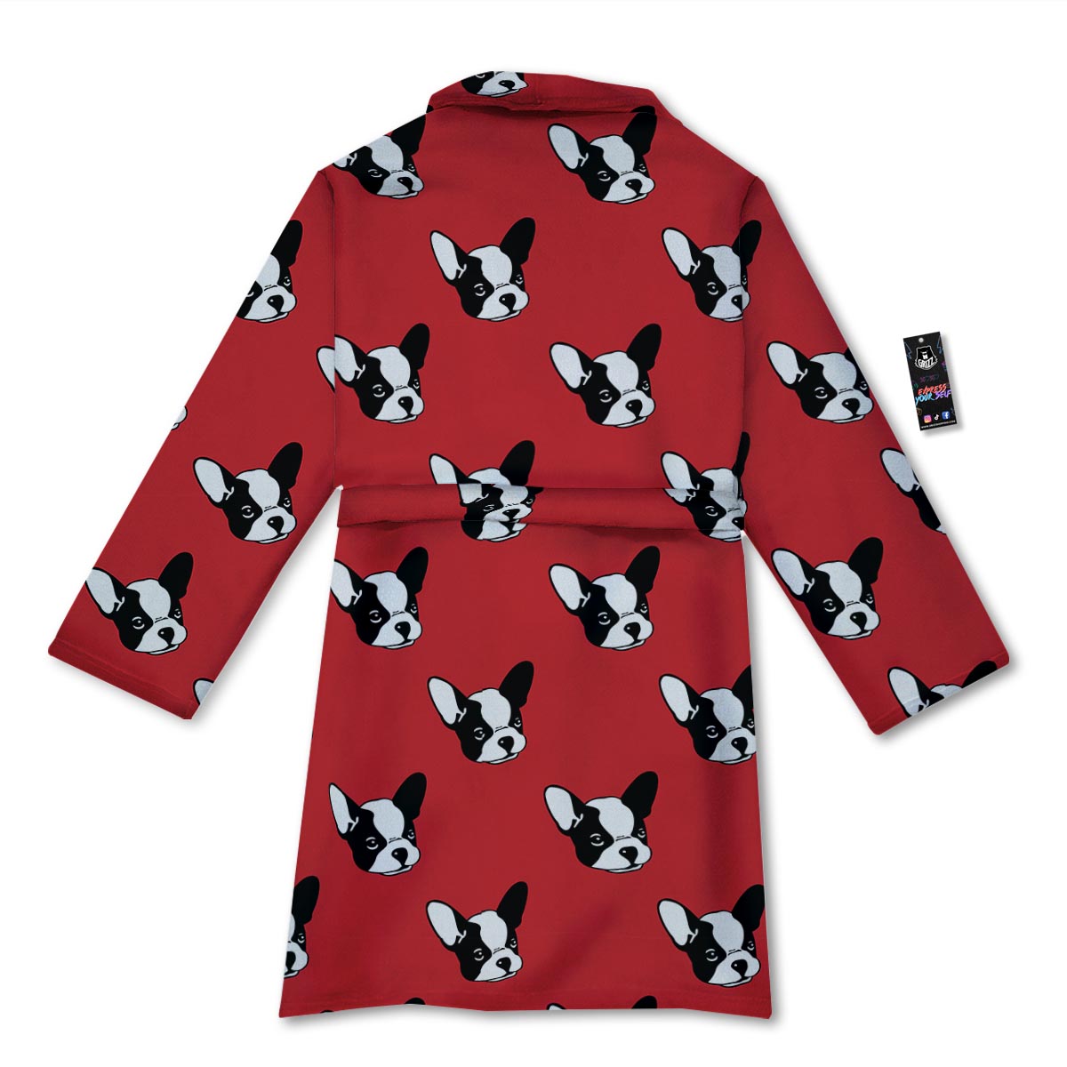 Bulldog Red French Print Pattern Bathrobe-grizzshop