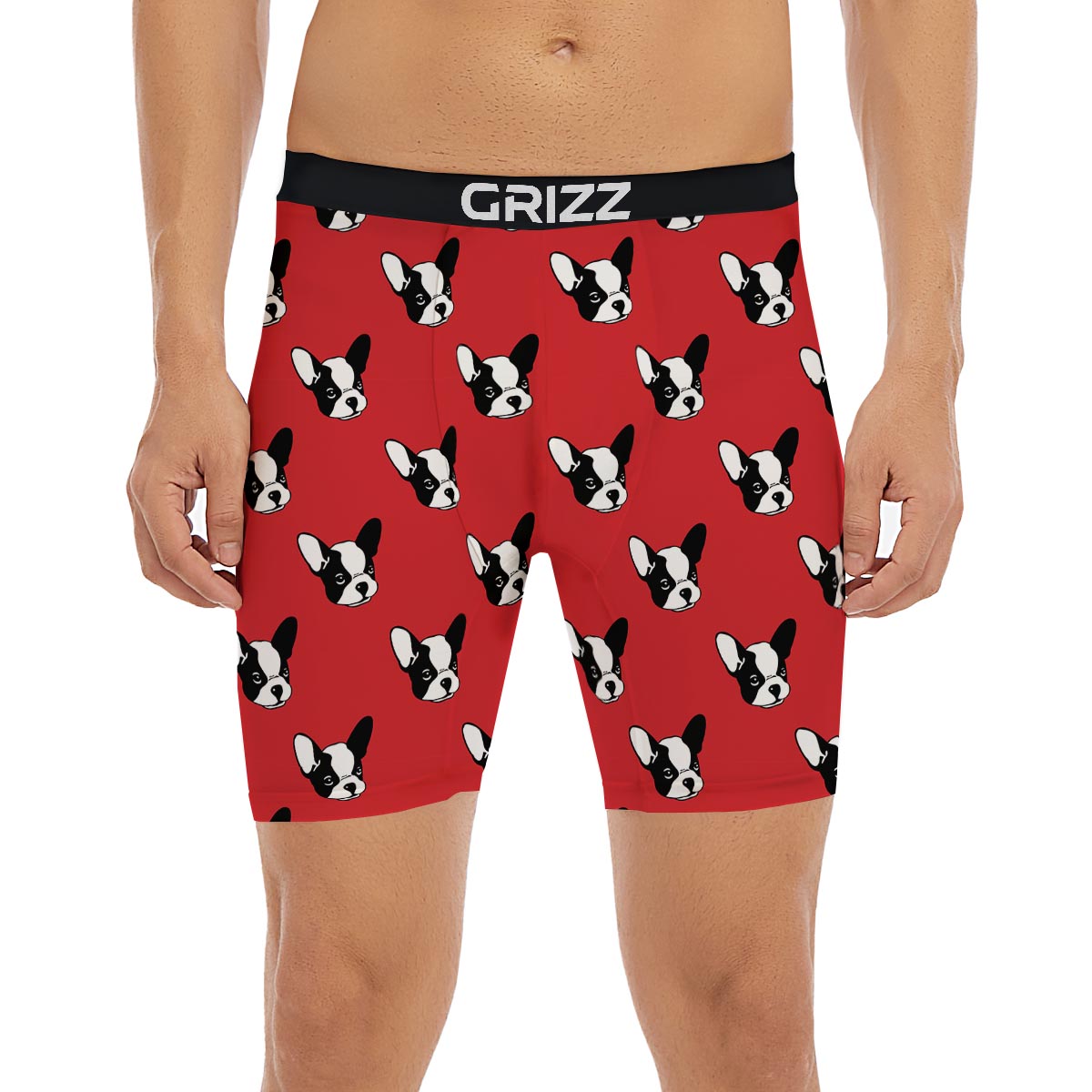 Bulldog Red French Print Pattern Boxer Briefs-grizzshop