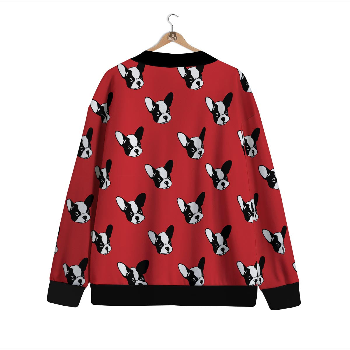 Bulldog Red French Print Pattern Cardigan-grizzshop