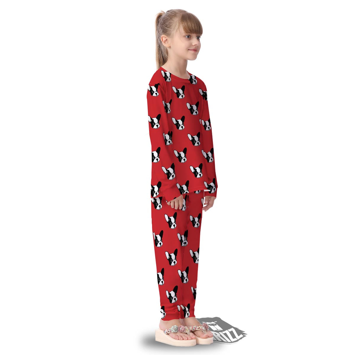 Bulldog Red French Print Pattern Kid's Pajamas-grizzshop