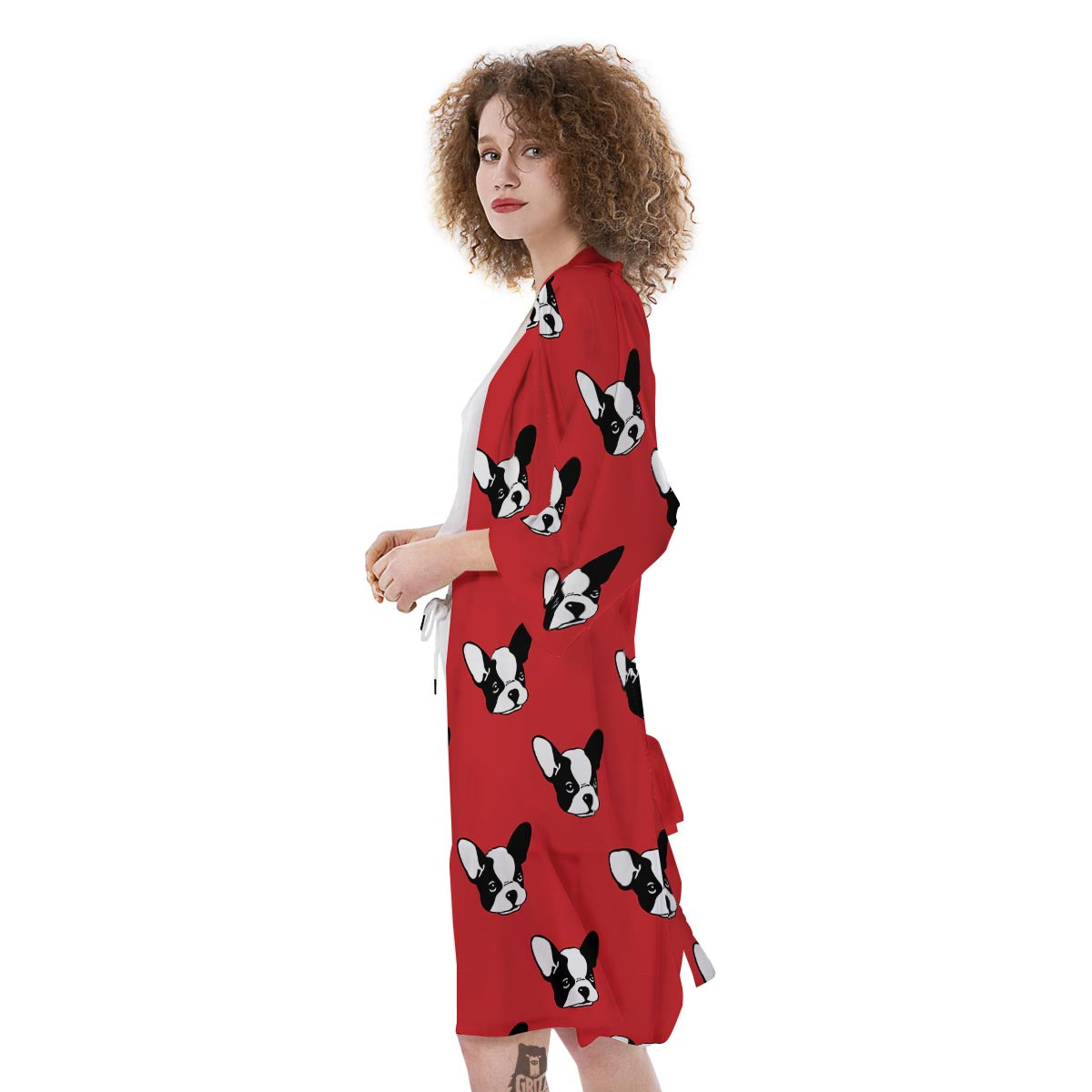 Bulldog Red French Print Pattern Kimono-grizzshop