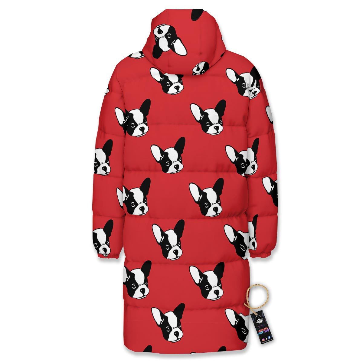 Bulldog Red French Print Pattern Long Down Jacket-grizzshop