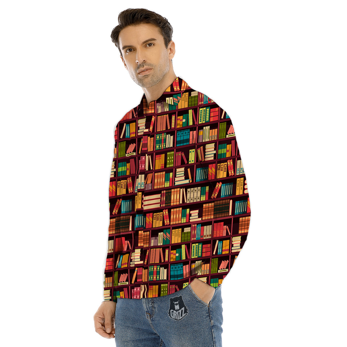 Bulldog Red French Print Pattern Men's Dress Shirts-grizzshop