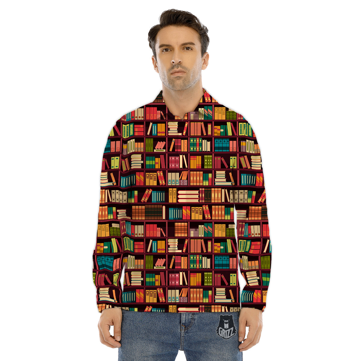 Bulldog Red French Print Pattern Men's Dress Shirts-grizzshop