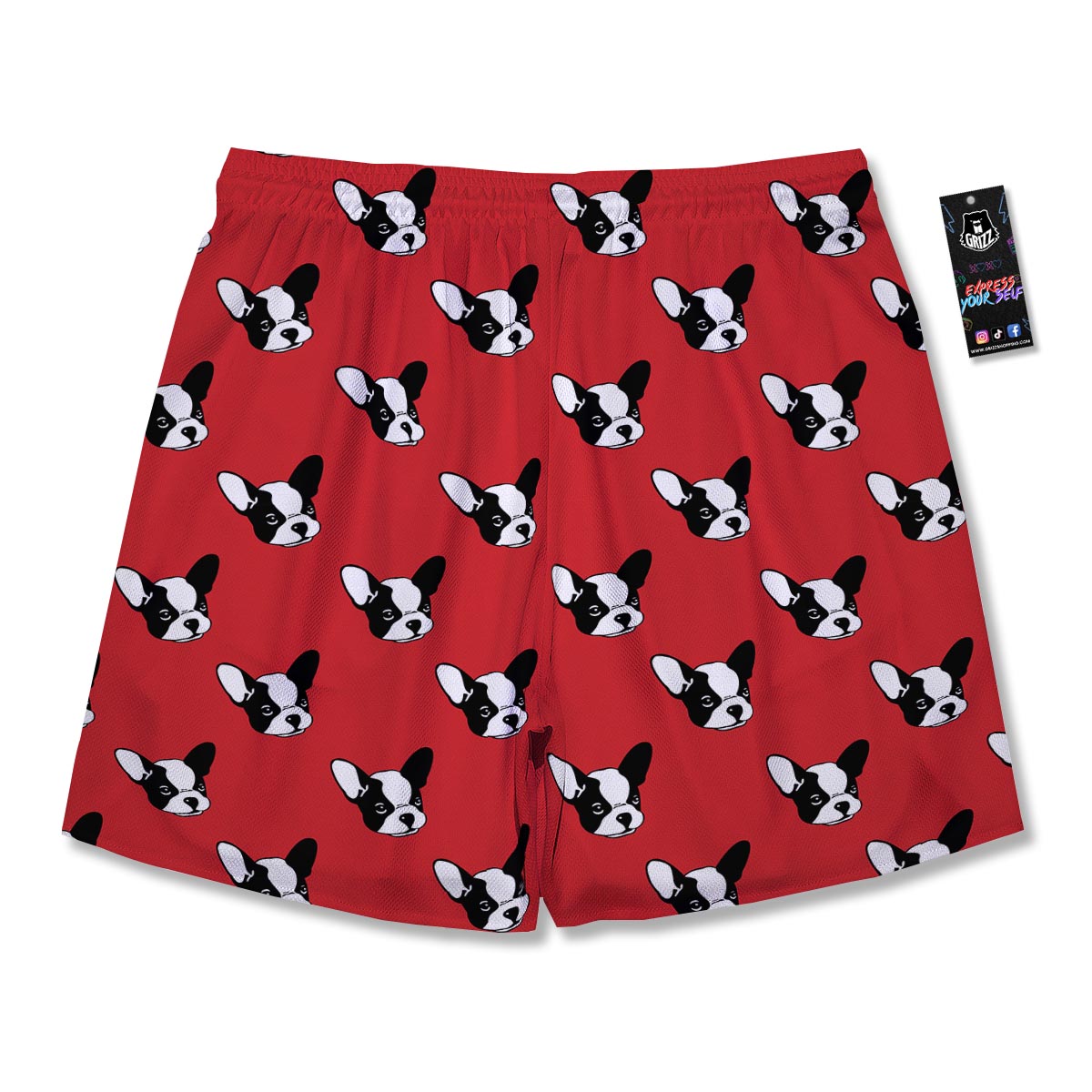 Bulldog Red French Print Pattern Men's Running Shorts-grizzshop