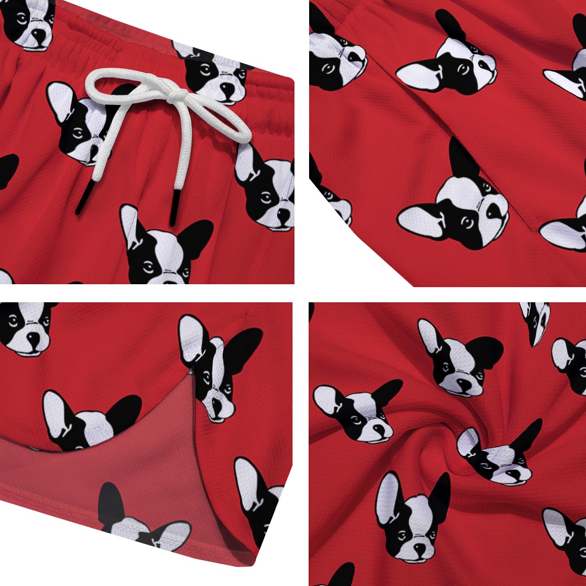 Bulldog Red French Print Pattern Men's Running Shorts-grizzshop