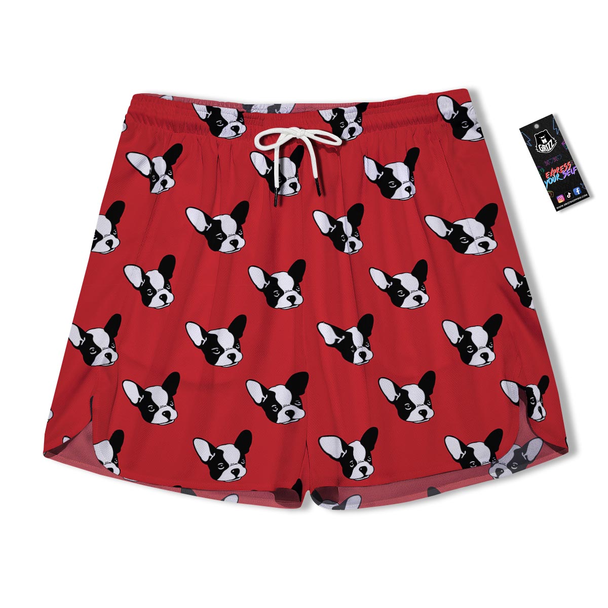 Bulldog Red French Print Pattern Men's Running Shorts-grizzshop