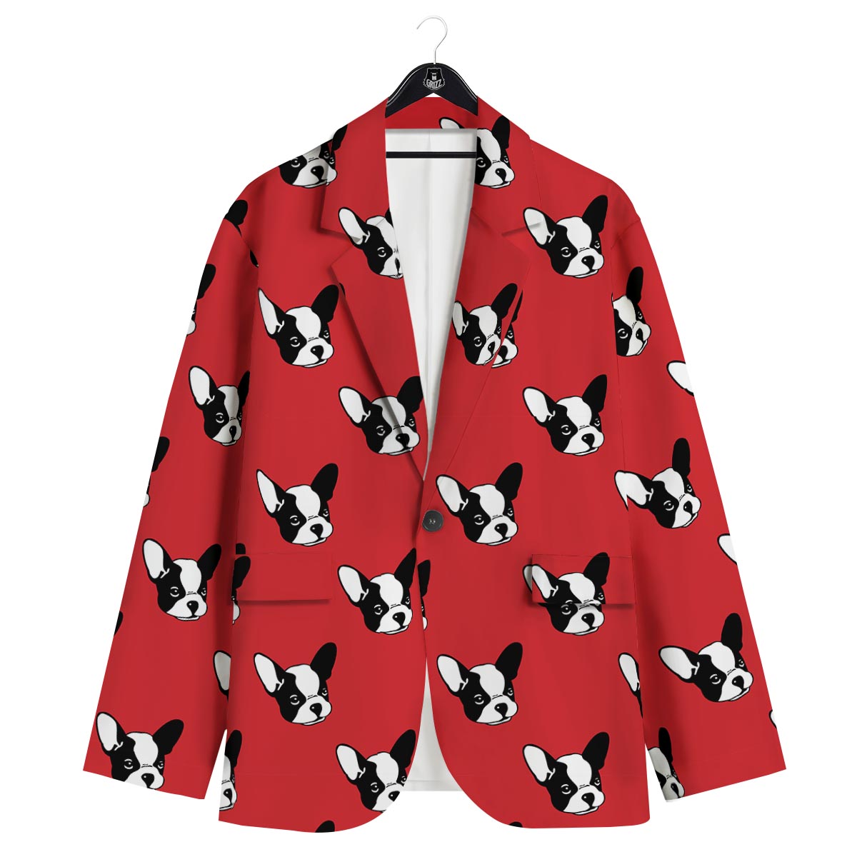 Bulldog Red French Print Pattern Men's Sport Coat-grizzshop