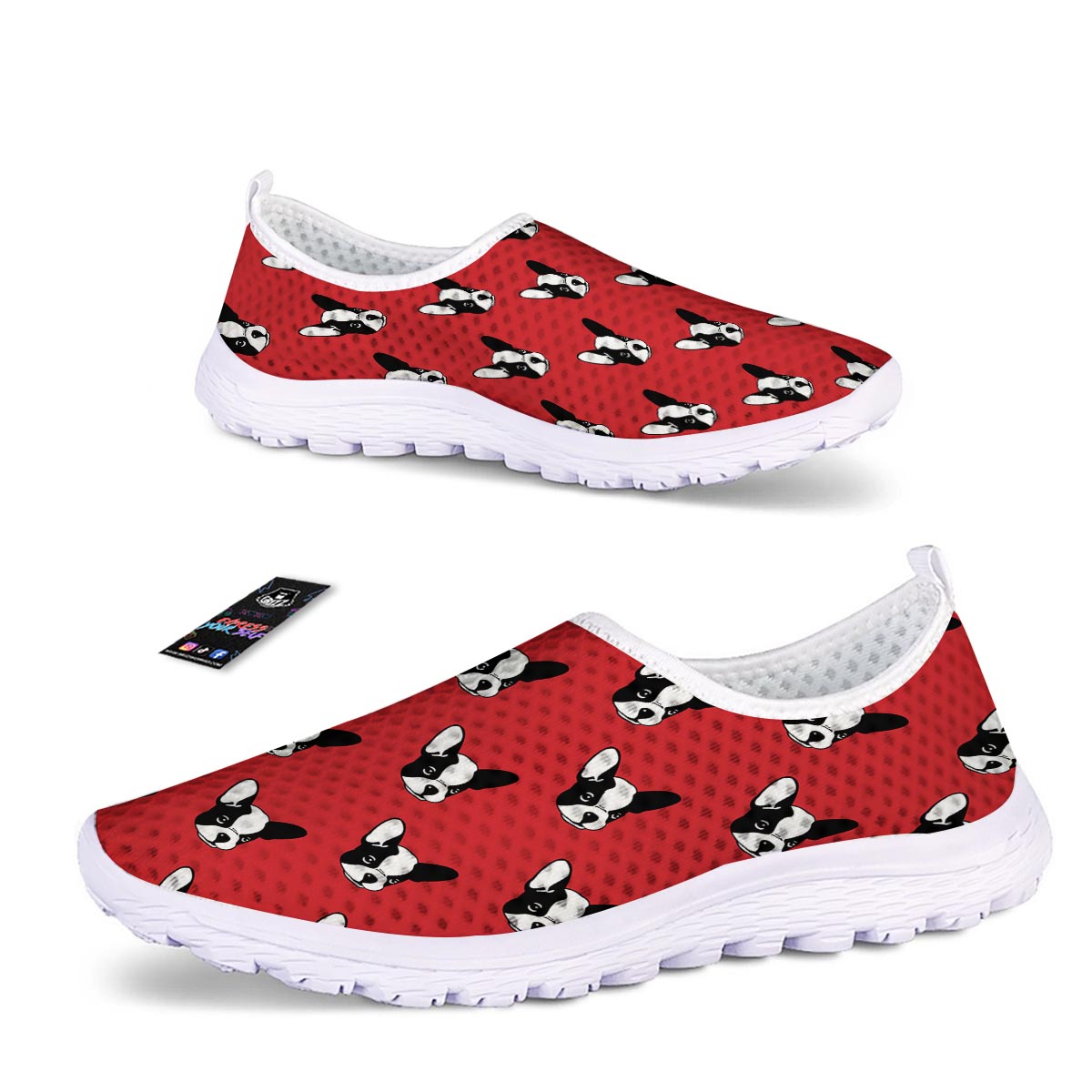 Bulldog Red French Print Pattern Nurse Shoes-grizzshop