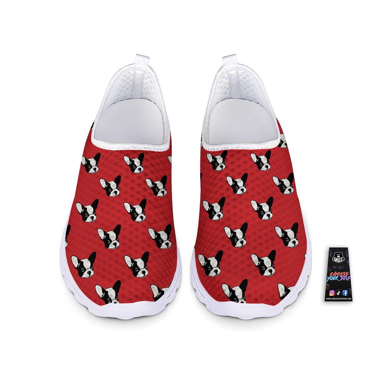Bulldog Red French Print Pattern Nurse Shoes-grizzshop