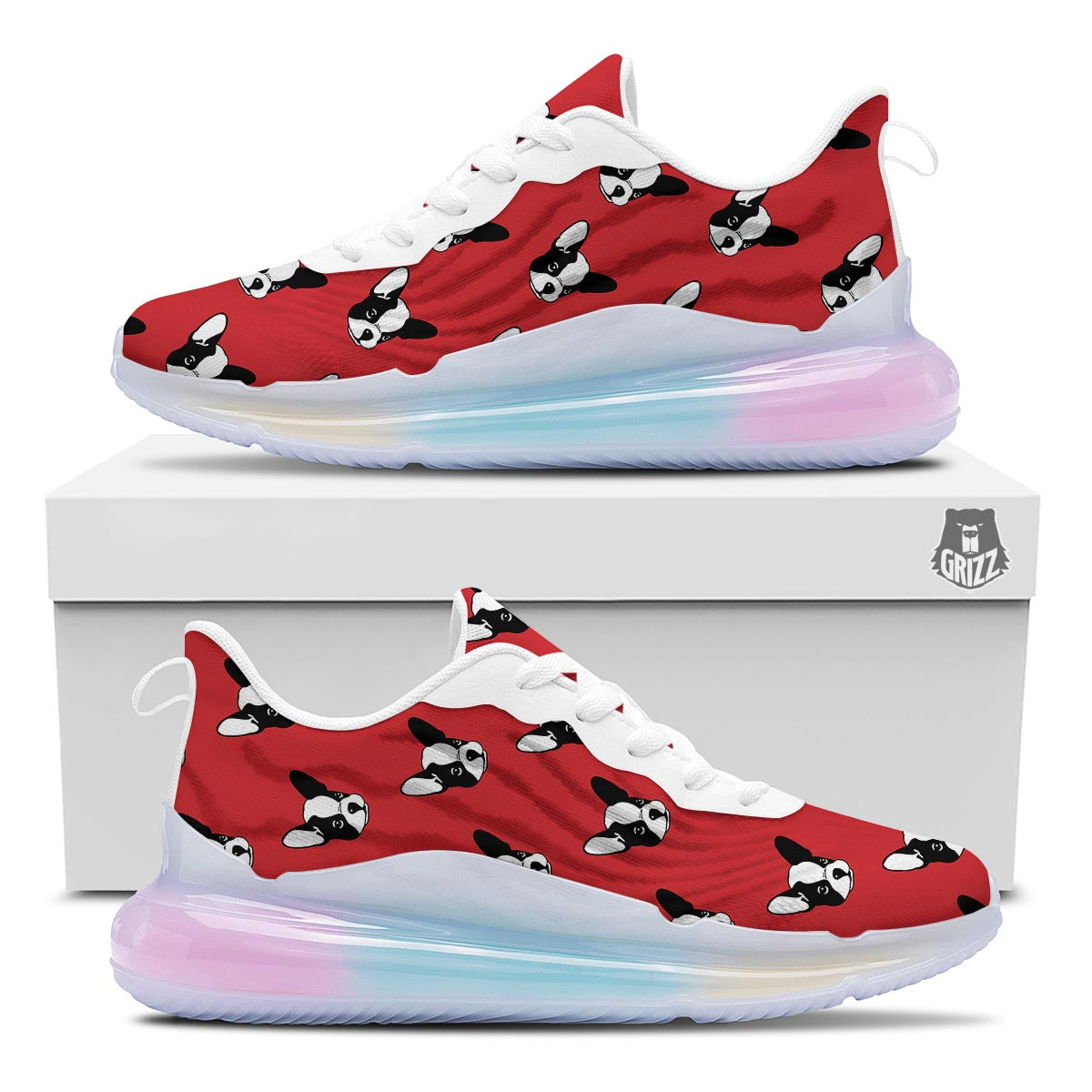 Bulldog Red French Print Pattern Running Sneakers-grizzshop