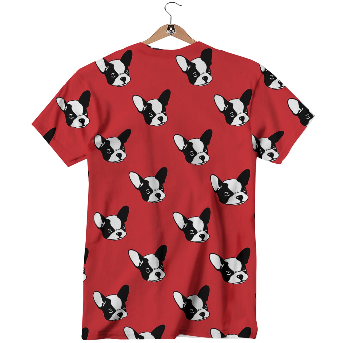 Bulldog Red French Print Pattern T-Shirt-grizzshop
