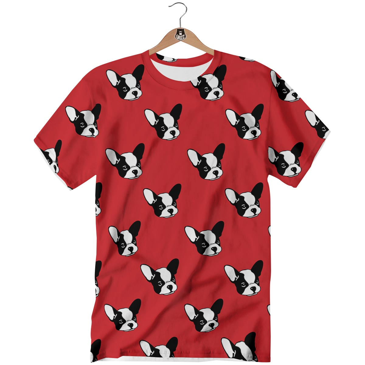 Bulldog Red French Print Pattern T-Shirt-grizzshop