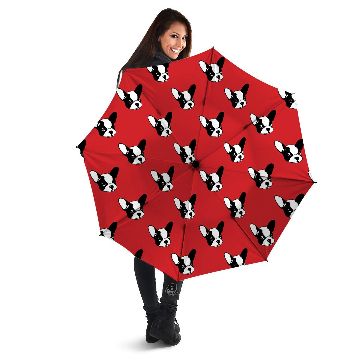 Bulldog Red French Print Pattern Umbrella-grizzshop