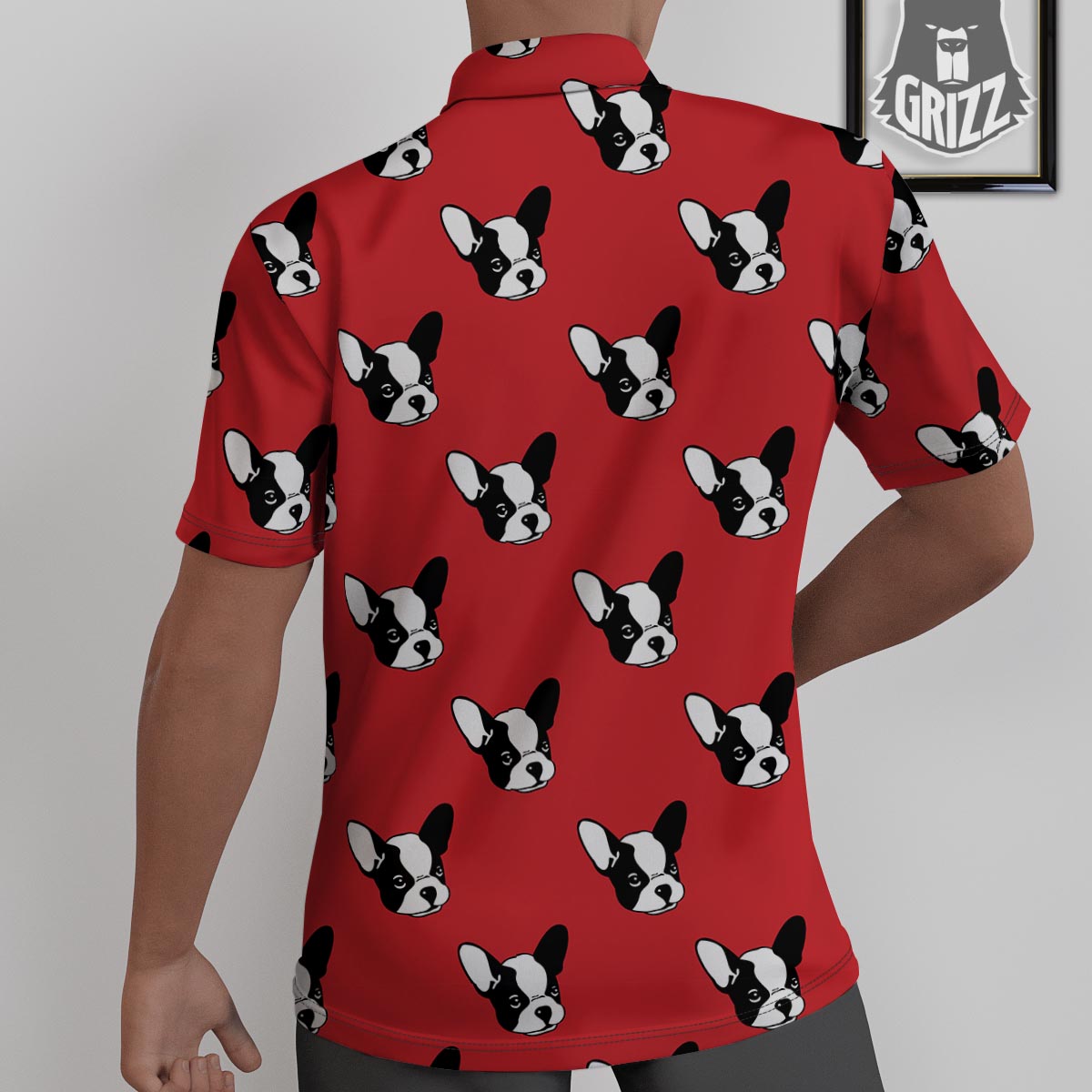 Bulldog Red French Print Pattern Untucked Shirts-grizzshop