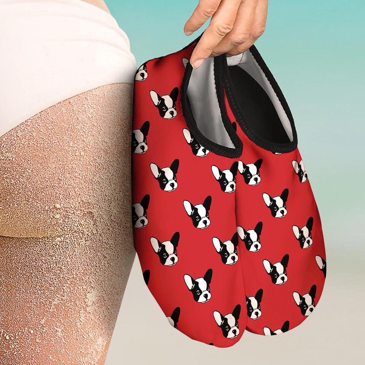 Bulldog Red French Print Pattern Water Shoes-grizzshop