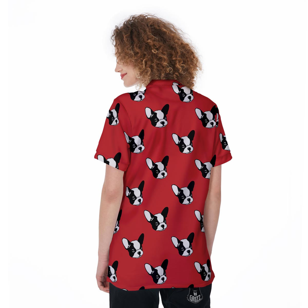 Bulldog Red French Print Pattern Women's Golf Shirts-grizzshop