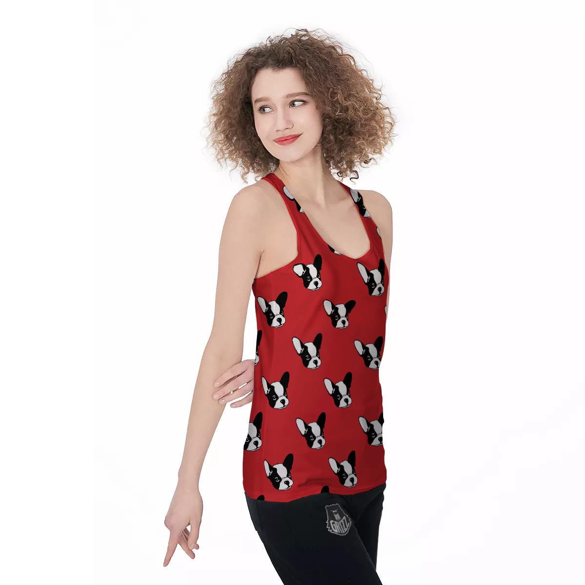 Bulldog Red French Print Pattern Women's Racerback Tank Top-grizzshop