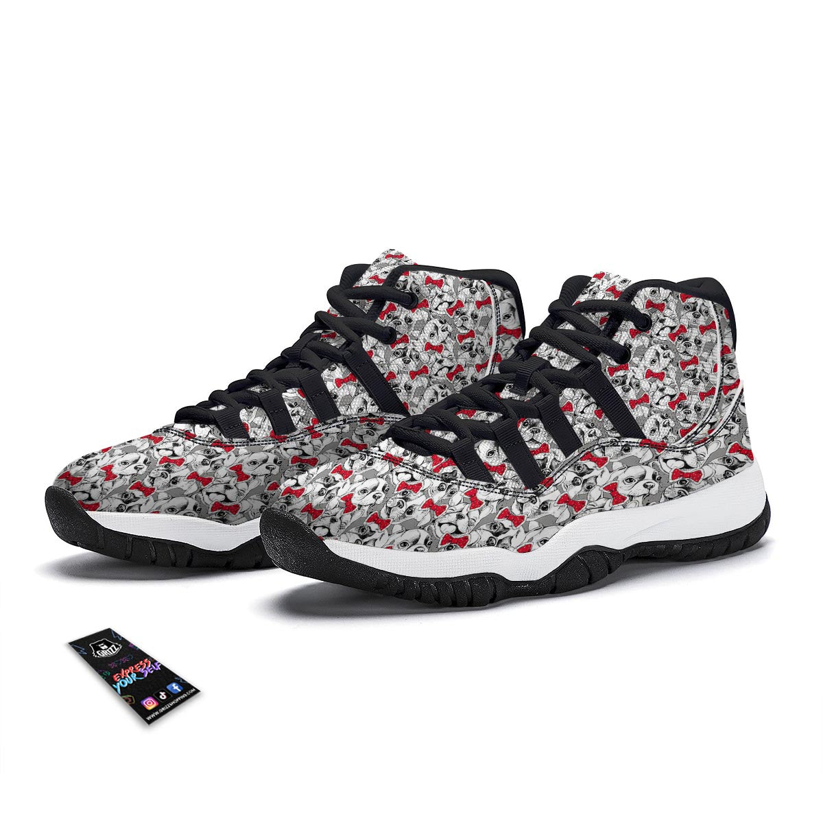 Bulldog Tuxedo Pattern Print Black Bball Shoes-grizzshop