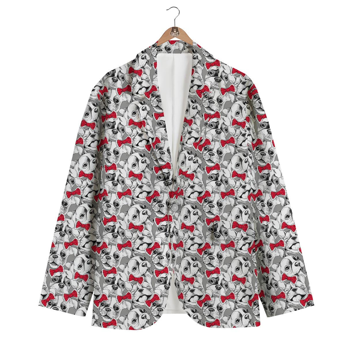 Bulldog Tuxedo Pattern Print Men's Blazer-grizzshop