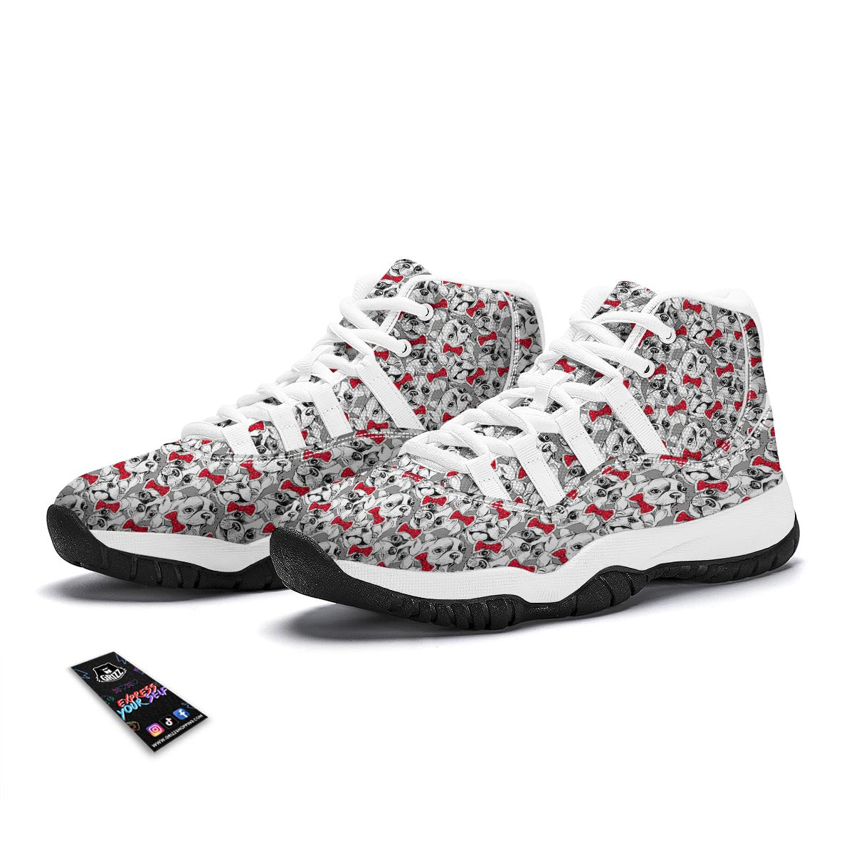 Bulldog Tuxedo Pattern Print White Bball Shoes-grizzshop