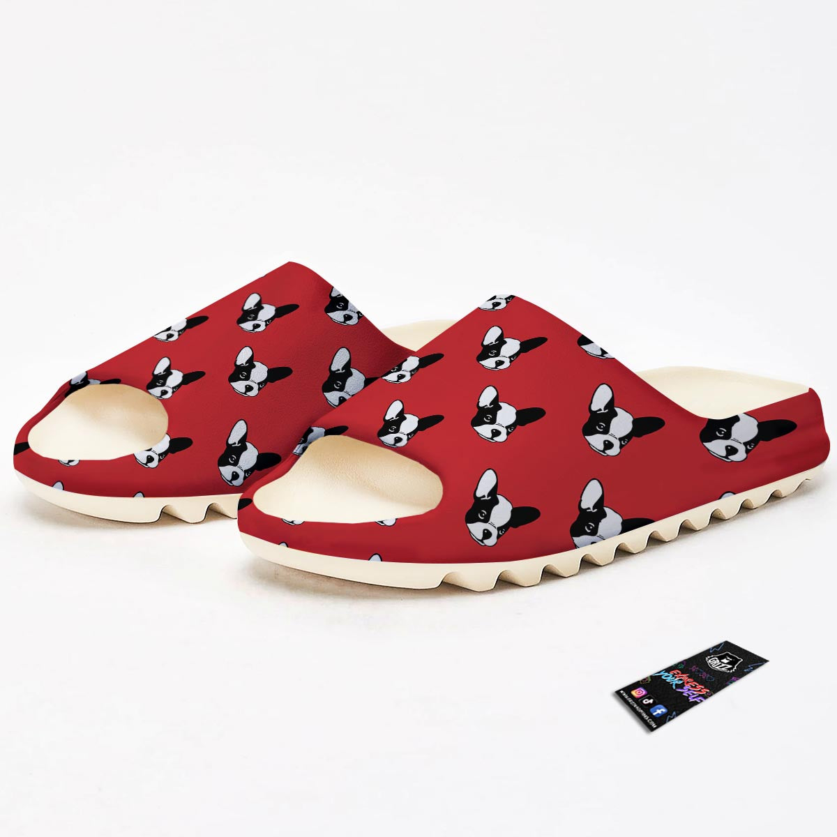 Bulldog Red French Print Pattern Sandals-grizzshop