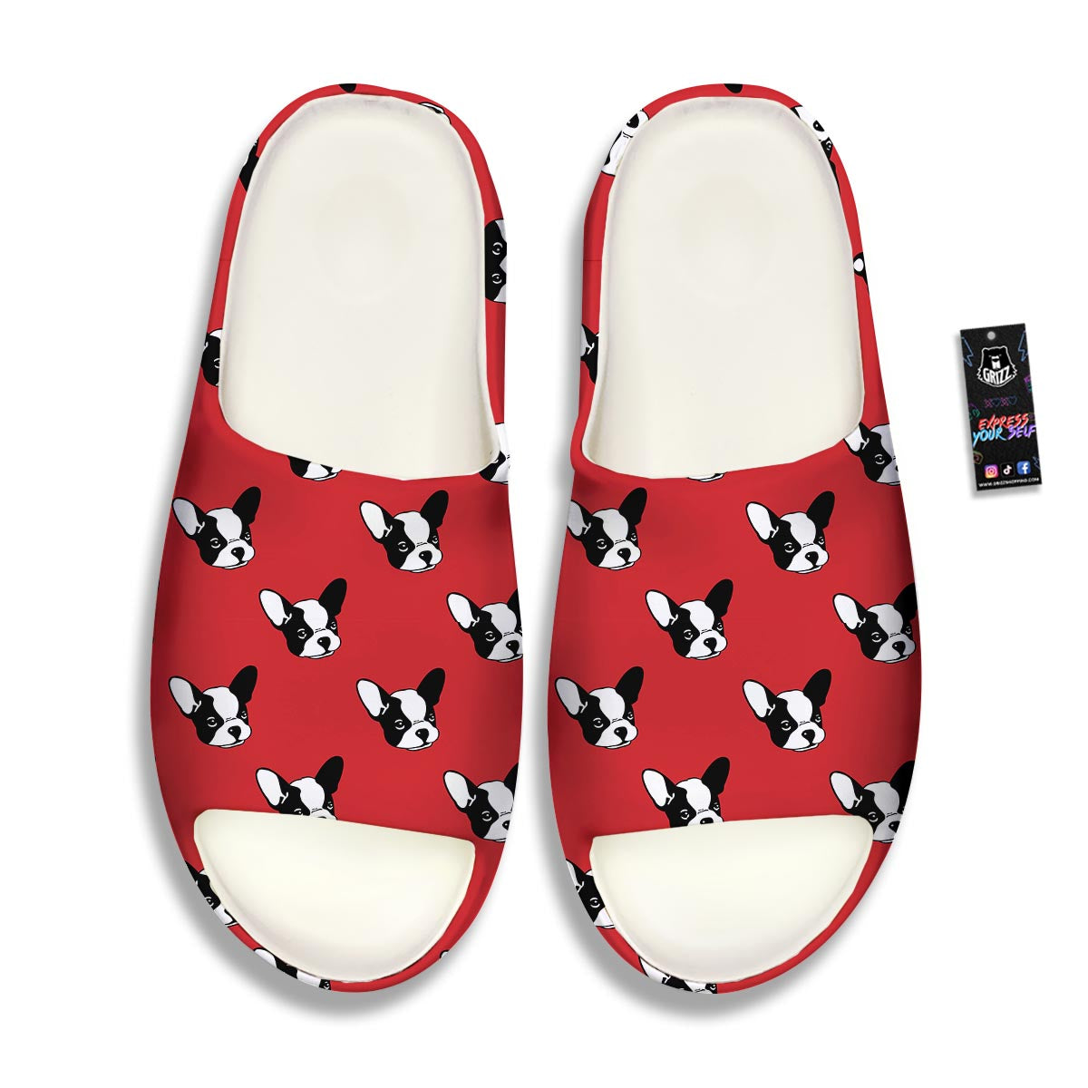 Bulldog Red French Print Pattern Sandals-grizzshop